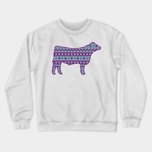 Cattle Ranch Show Steer with Southwest Pattern Crewneck Sweatshirt by SAMMO